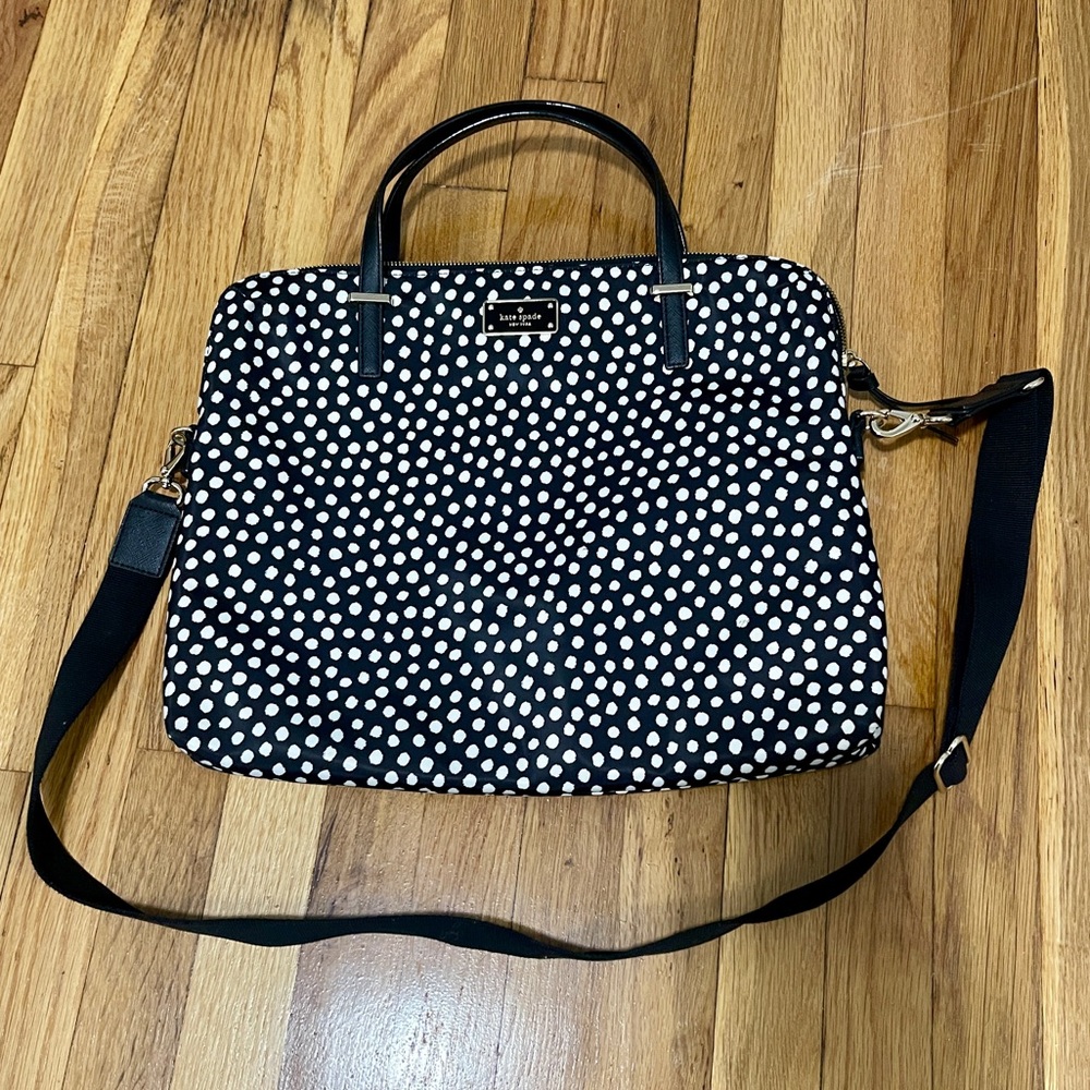 Kate Spade | Black and White Polka Dot Laptop Bag | With Removable Straps